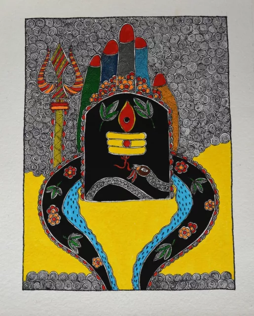 Shivalingam Original Madhubani Mithila handmade painting/Home decor / Folk art