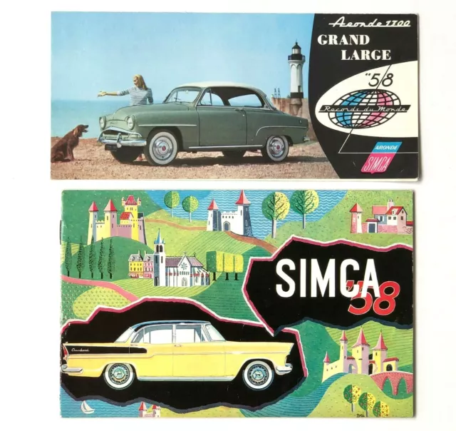 Lot of 2 1958 Simca Sales Brochures Aronde Vedette Color Photos Graphics Vintage