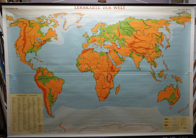 Vintage Mural Flashcard World Map Poster Pull-Down Earth Wall Chart