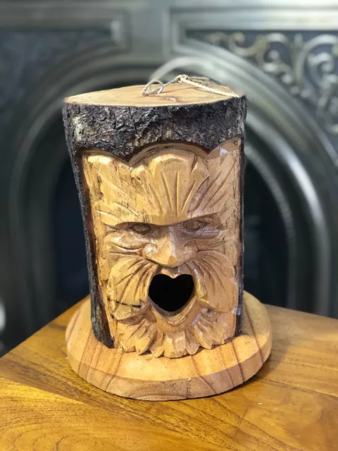 Green Man Carved Bird Box Nesting House Birdhouse