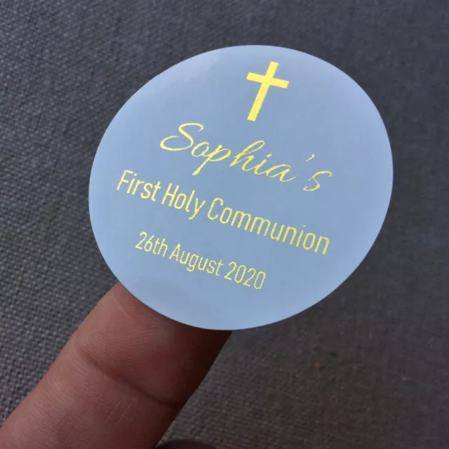 Gold Foil Personalized First Holy Communion Party Favor Box Sticker Gift Labels 3