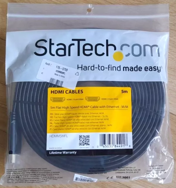 StarTech.com Câble plat HDMI haute vitesse Avec Ethernet - M/M - 5 Métres