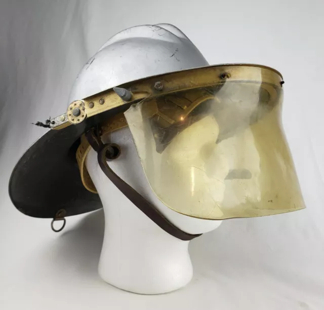 Vintage ED Bullard Hard Boiled Fire Department Fireman Helmet w/ Visor & Strap