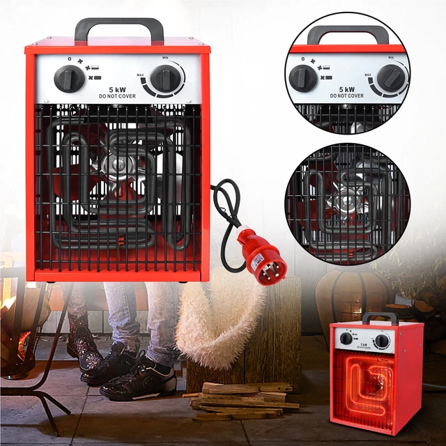 5kW Elektroheizer Familie Industrie Heizlüfter Heizung Heizgerät Rot Thermostat