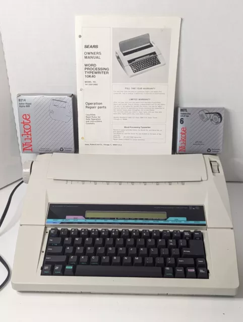 Vintage Sears Roebuck Word Processing Typewriter 10K40 W/ Owners Manual And 2...