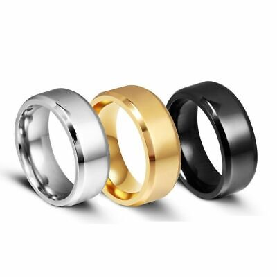 8MM Stainless Steel Ring Band Titanium Black Men's SZ 6 to 12 Wedding Rings Man