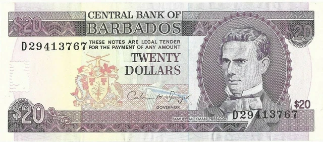 Barbados $20 Banknote ND (1993) Signed CM Springer var., Two Straight Serial #'s