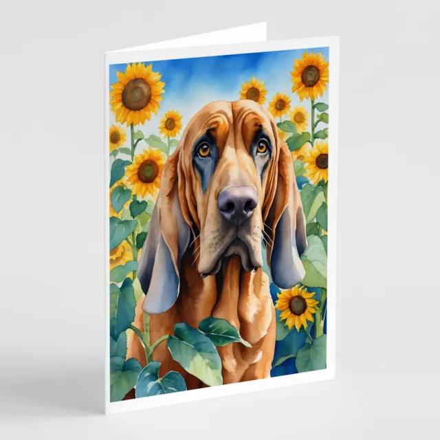 Bloodhound in Sunflowers Greeting Cards and Envelopes Pk of 8 DAC6029GCA7P