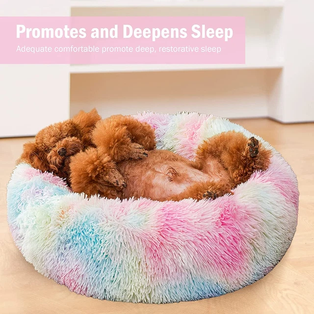 24x24''Donut Plush Pet Dog Cat Bed Fluffy Soft Warm Calming Bed Sleeping Kennel 3