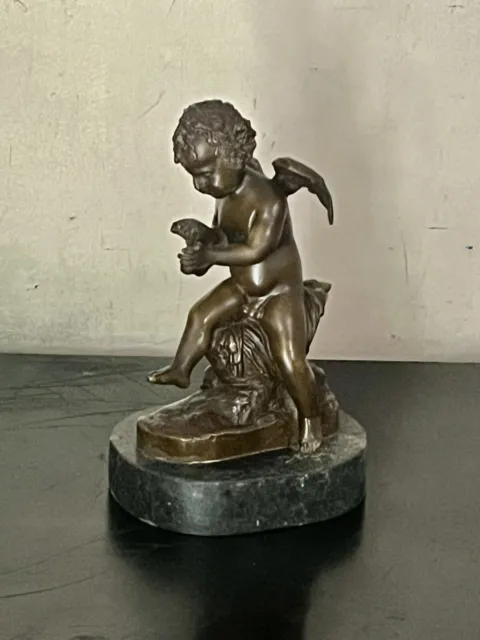 Antique Bronze Statue 9" Cherub Cupid - A. Moreau