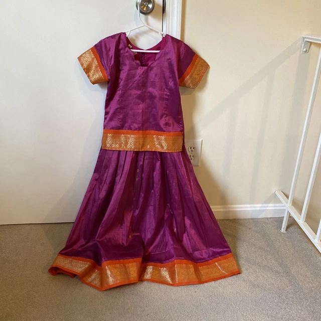 Girl's size 8,  2 piece Indian dress and short sleeve top, pink and orange