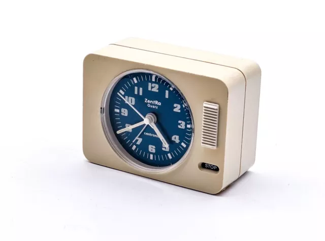 Vintage ZentRa Cuarzo Centronic Despertador Reloj de Viaje Azul&Blanco