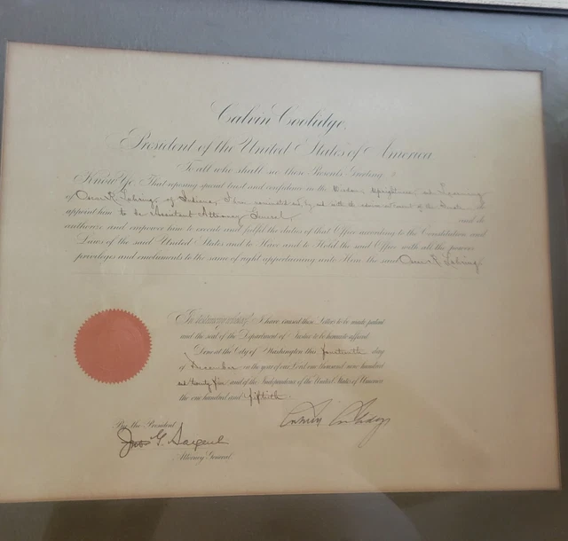 President Calvin Coolidge Signed Autograph Signature Framed Document RARE