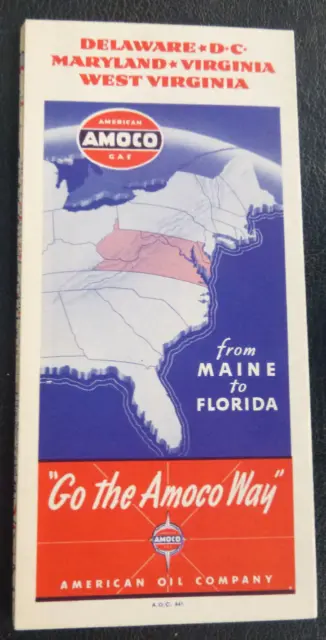 1941 Delaware D.C. Maryland Virginia West Virginia road map Amoco oil   gas
