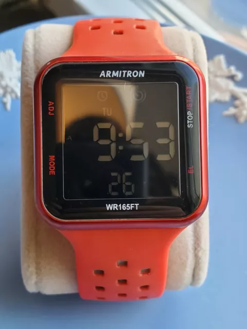 ARMITRON PRO SPORTS Watch Mens LCD DIGITAL RED Square Case Backlight WR165FT