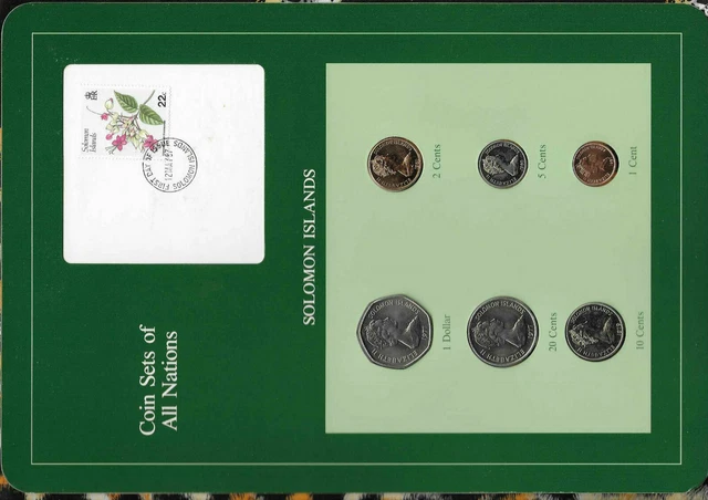 Coin sets of all Nations Solomon Islands w/card UNC 1977-1987 2,5,10 cent FM(U)