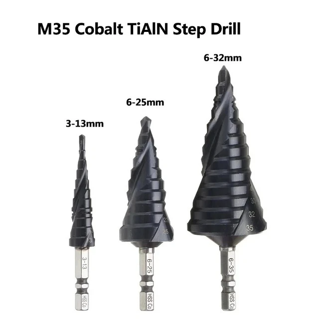 Titanium Nitride Coated Steel Step Quick Change 1/4 Shank HSS Drill Bit Set