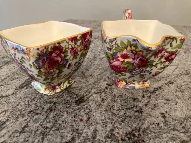 New Royal Winton Grimwades Ltd. England "Summertime" Chintz Sugar & Creamer