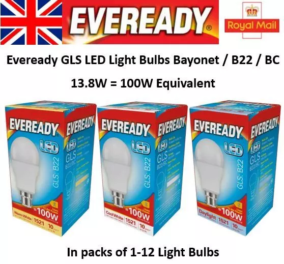 100W Equiv LED GLS Light Bulb Bayonet BC B22 Warm, Cool, Daylight White
