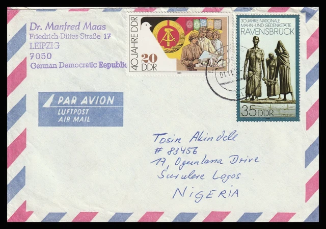 13103 - Germany Ddr Gdr 1989 Cover Leipzig To Lagos Nigeria