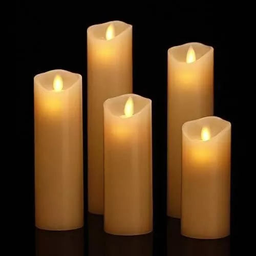 Hanzim 5 Pack Ivory Real Wax Pillar Flameless Led Candles With Remote Control