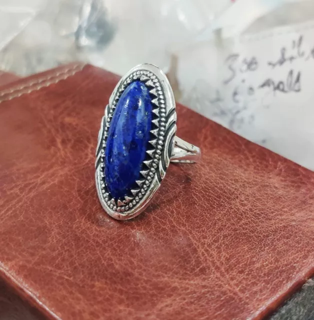 Fabulous Blue Lapis Lazuli Gemstone 925 Sterling Silver Handmade Ring All Size