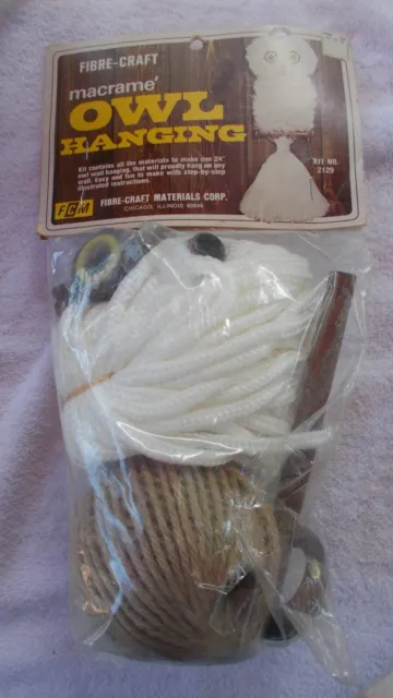 Kit de búho colgante vintage de fibra artesanal macramé blanco 24" #2129 nuevo sellado stock antiguo