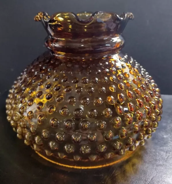 Pair of Vintage Amber Hobnail Glass Hurricane Parlor Lamp Shade 7” Fitter