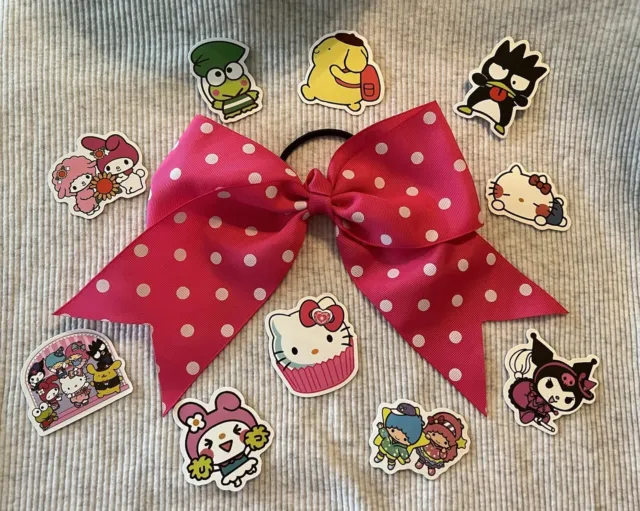 Pink Polka Dot Oversized Bow For Girls  *Stickers Included*