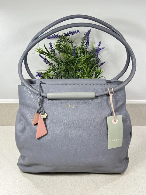 Radley Ebury staubig blau großer Lederring Griff Tragetasche Schultertasche gebraucht