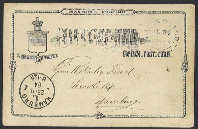 Altdeutschland Helgoland 1884 Ganzsache Postkarte P6 nach Hamburg Stempeltype II