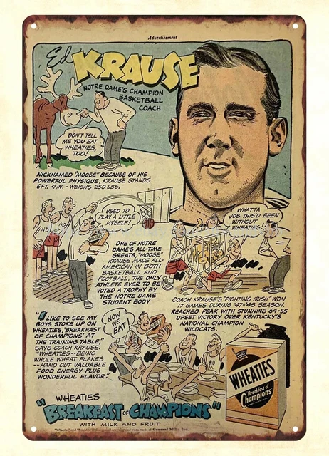 decor shop 1949 Wheaties ED KRAUSE  basketball metal tin sign