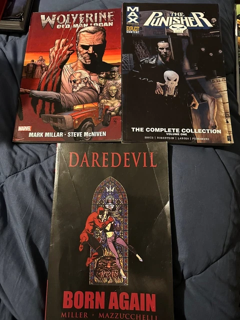 Marvel Trade Paperback Lot, Old Man Logan, Punisher Max, Daredevil Born Again.
