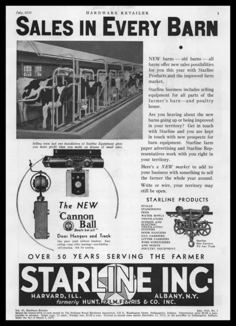 1935 Starline Albany New York Dairy Barn Door Cannon Ball Track Hangers Print Ad