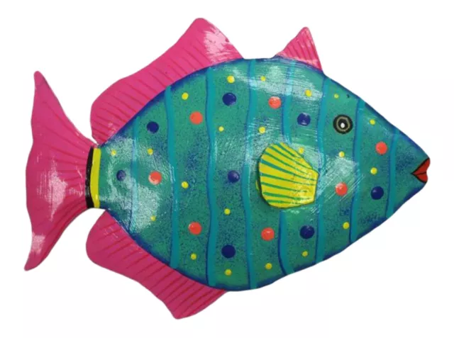 Tropical Pink Fins File Fish Haitian Metal Wall Art Decor