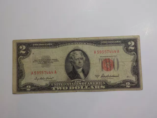 Currency Note 1953 2 Dollar Bill Paper Money Red Seal Currency United States