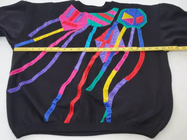 VTG Northern Spirit Colorful Kite Ribbon Design Black Sweatshirt Sz L Oversized 3