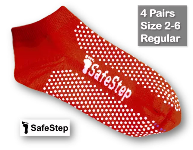 4 Pairs Medical Grip/Non-Slip Socks Size 2-6(Regular) Hospital Antimicrobial RED