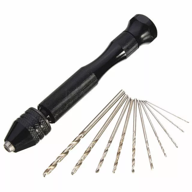 Mini Micro Aluminum Hand Drill With Keyless Chuck 10pcs Twist Drill Bit Rotary