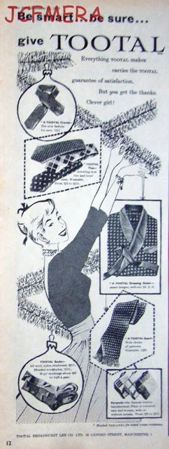 'TOOTAL' Ties, Socks & Dressing Gowns Clothing ADVERT - Original 1955 Print AD