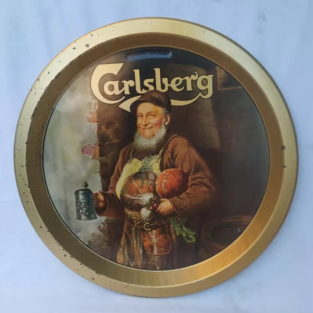 Vintage Advertising Sign Tin Tray Carlsberg Beer Liquor Ad Grafic Man Germany