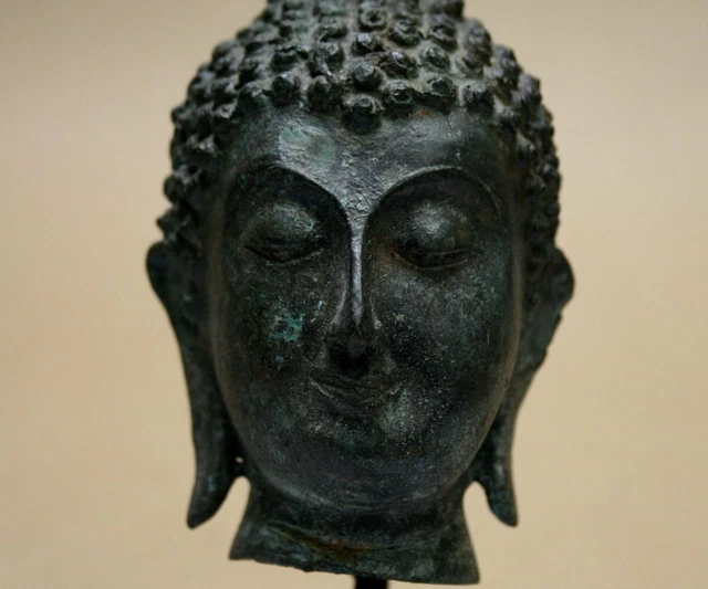 Ancient Bronze Buddha Head Sukhothai Thailand