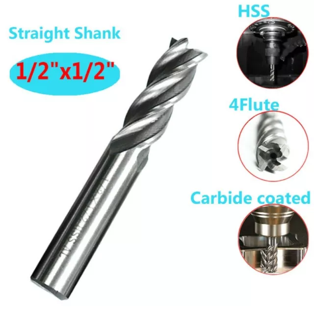 1/2 Shank End Mill Milling-Cutter Edged 4-Flute Spiral Router Bits HSS-Supplies