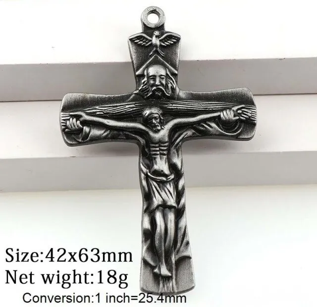 big JESUS CROSS CRUCIFIX FAITH PRAY BLESS pendant German Silver 24" Necklace Men