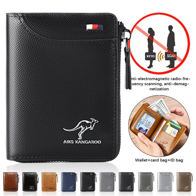 Credit Card Mens Purse RFID Blocking Leather Wallet  ID Holder Zipper Waterproof