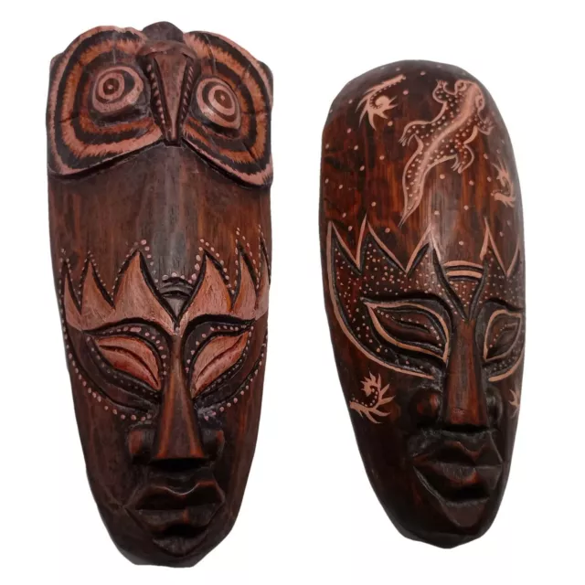 Gecko Owl African Wood Mask Tribal Hanger Folk Art Set 8 inch Carvede Wall Decor 3