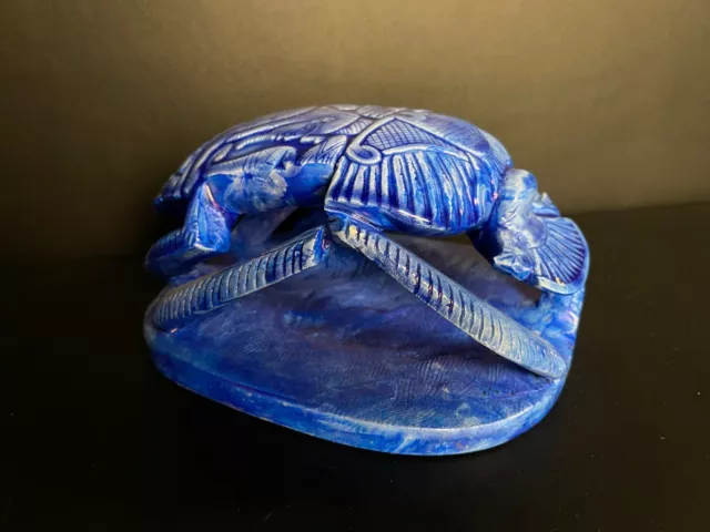 Egyptian Handmade Scarab of Blue Stone - Amazing Inscriptions Engraved on it.
