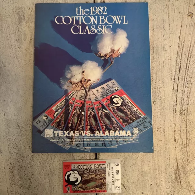 1982 Cotton Bowl Program & Ticket Texas vs Alabama  Bear Bryant Last Year RARE