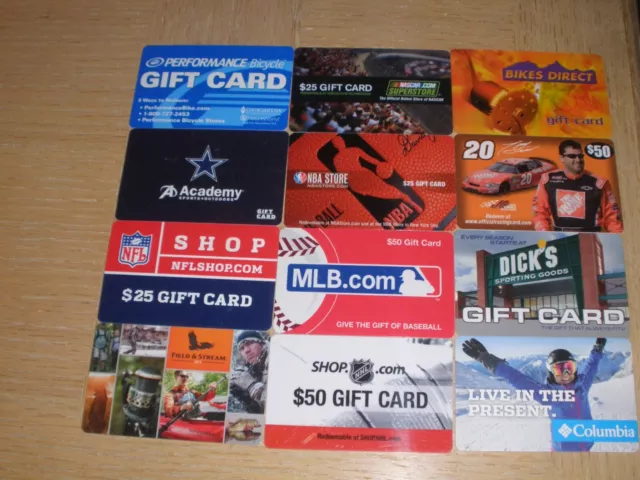 Sports    12 different new and used collectible gift cards