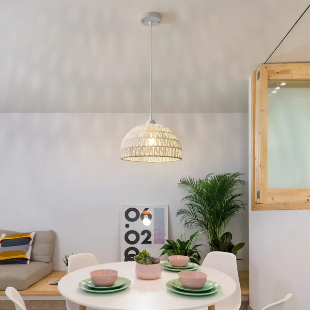 Boho Rattan Light Fixture Woven Pendant Chandelier Hanging Lamp Bedroom Kitchen